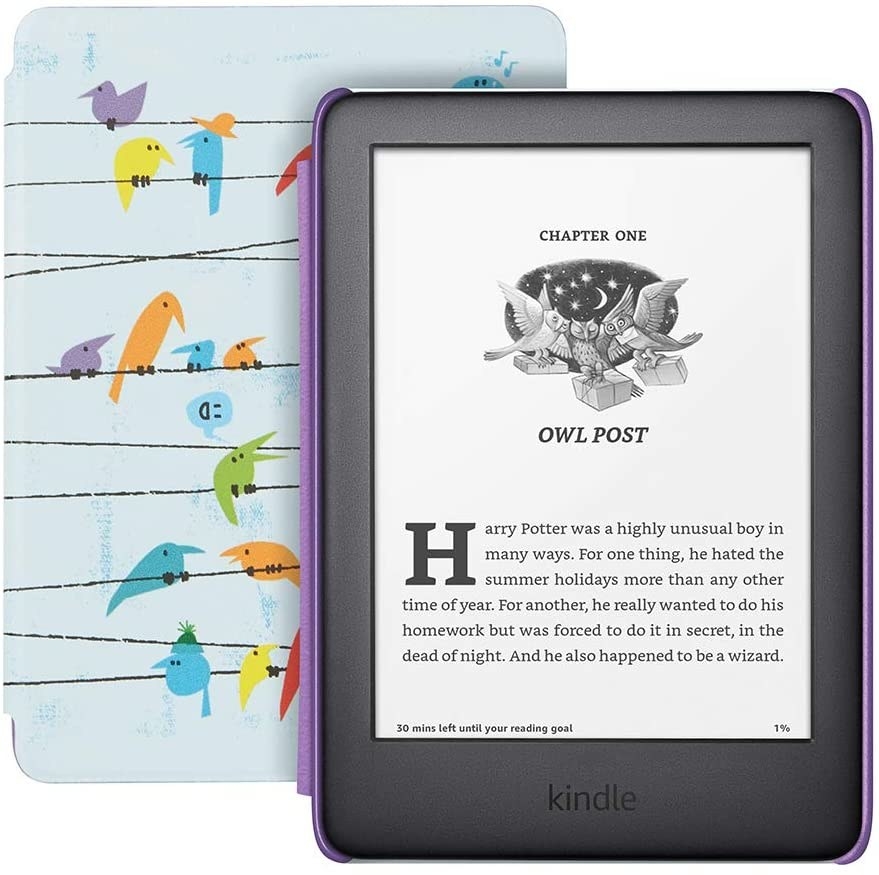 Kindle Kids device with cute bird design cover