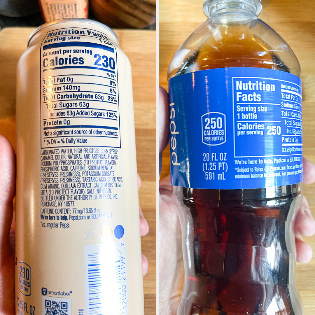 Nutrition label on Nitro Pepsi vs the nutrition label on regular Pepsi