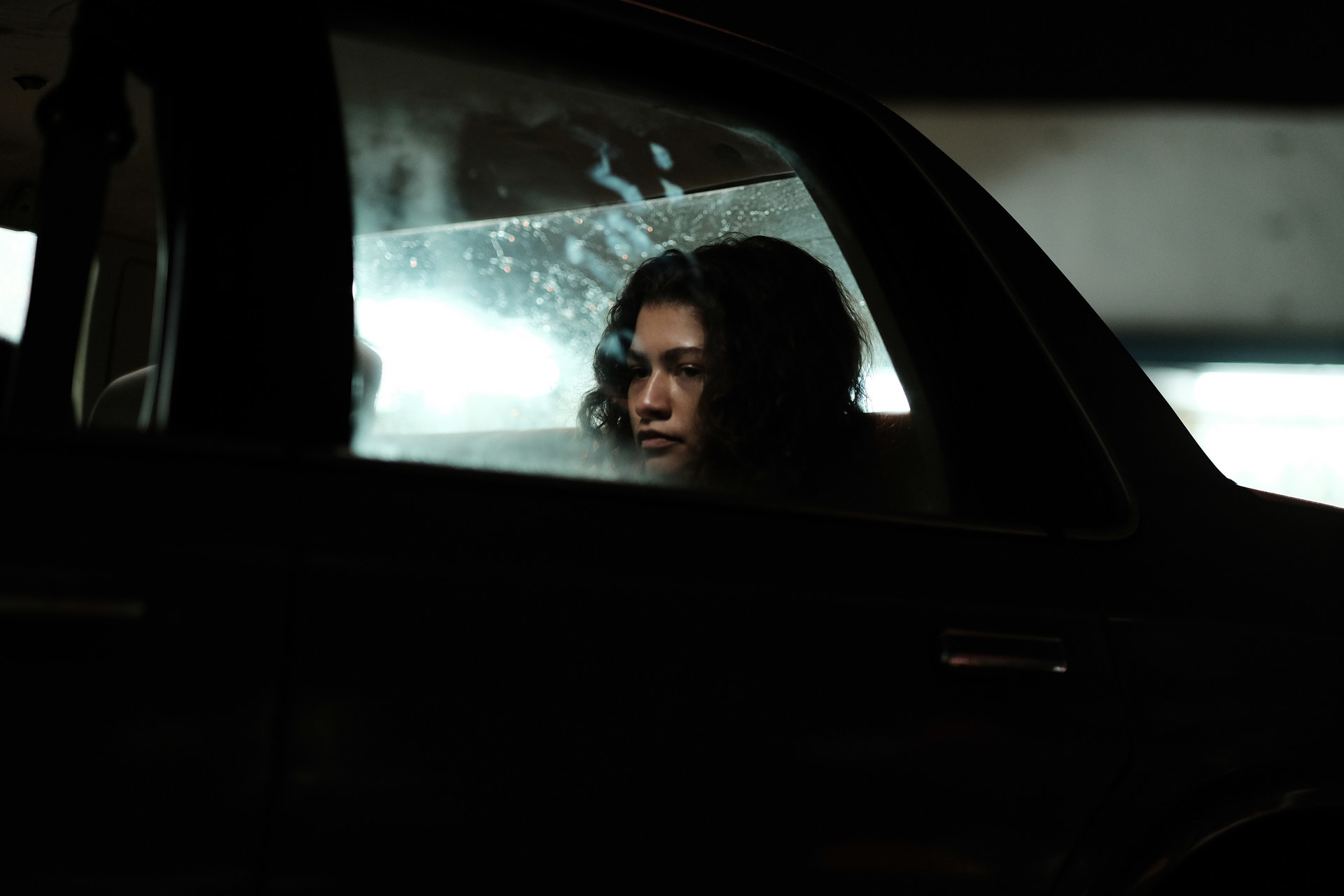 Rue looks out of a car window in HBO&#x27;s Euphoria.