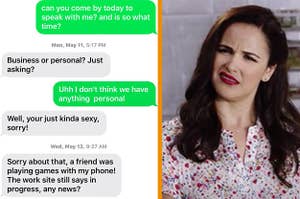 Someone hits on a hiring manager then blames it on their friend and a woman looks confused