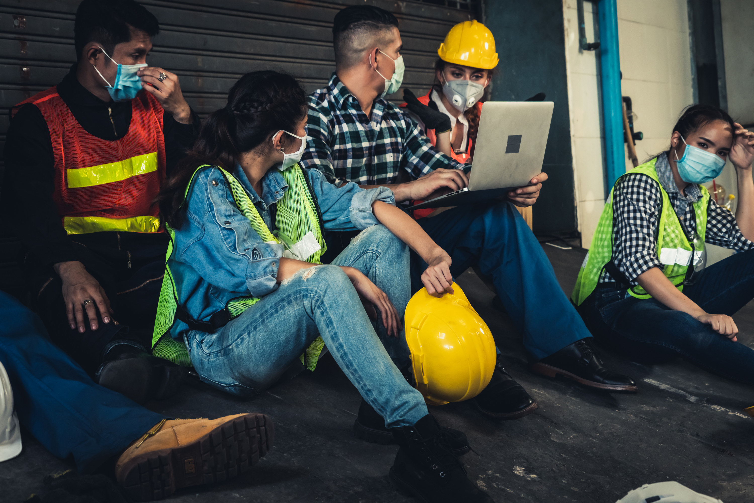 Construction workers taking a break on a jobsite