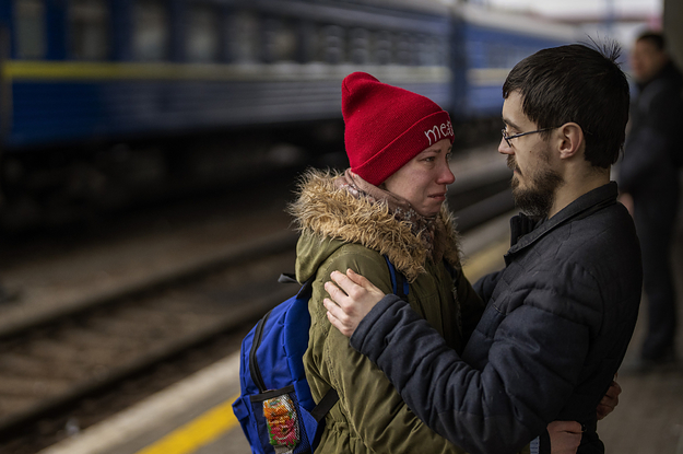 Ukraine Families Say Goodbye As Men Stay To Fight: Photos
