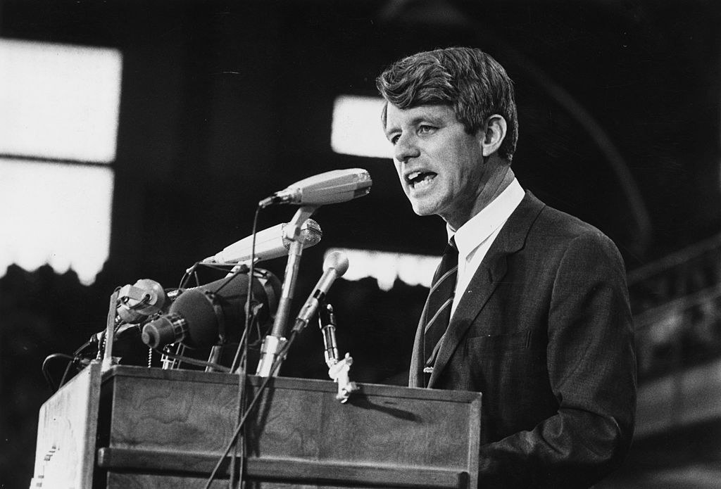 Senator Robert Kennedy speaking at an election rally