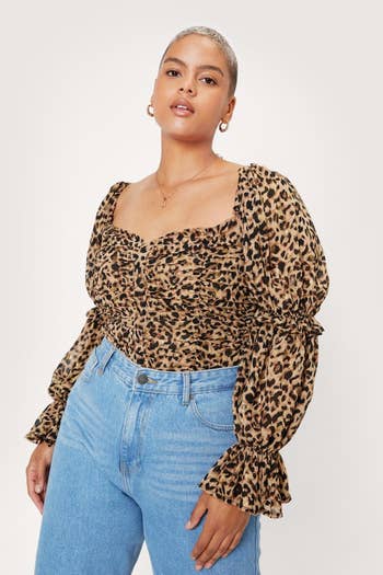 a different model wearing the leopard print top