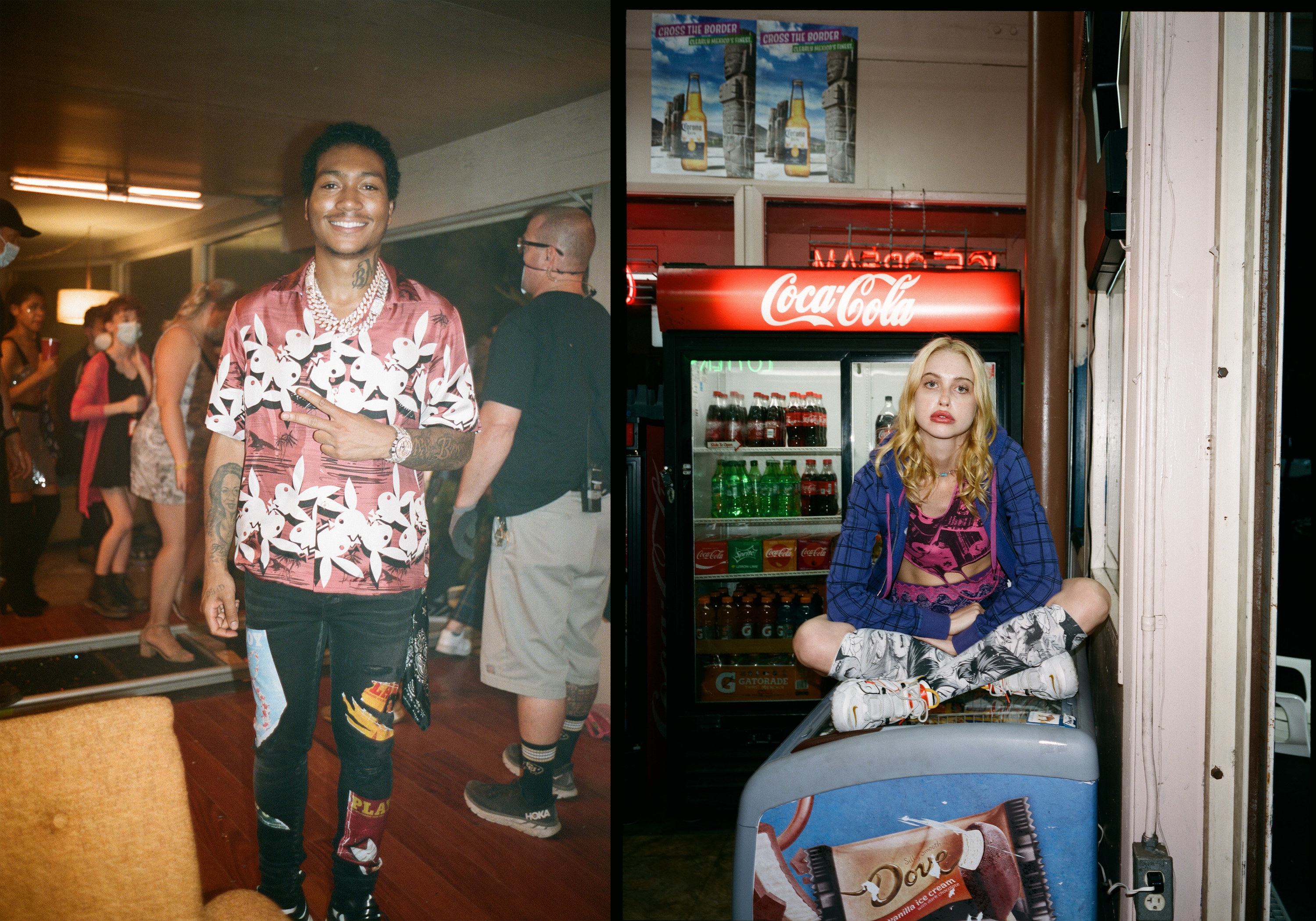 Left, an actor at a part scene, right, an actress in Fez&#x27;s convenience store set