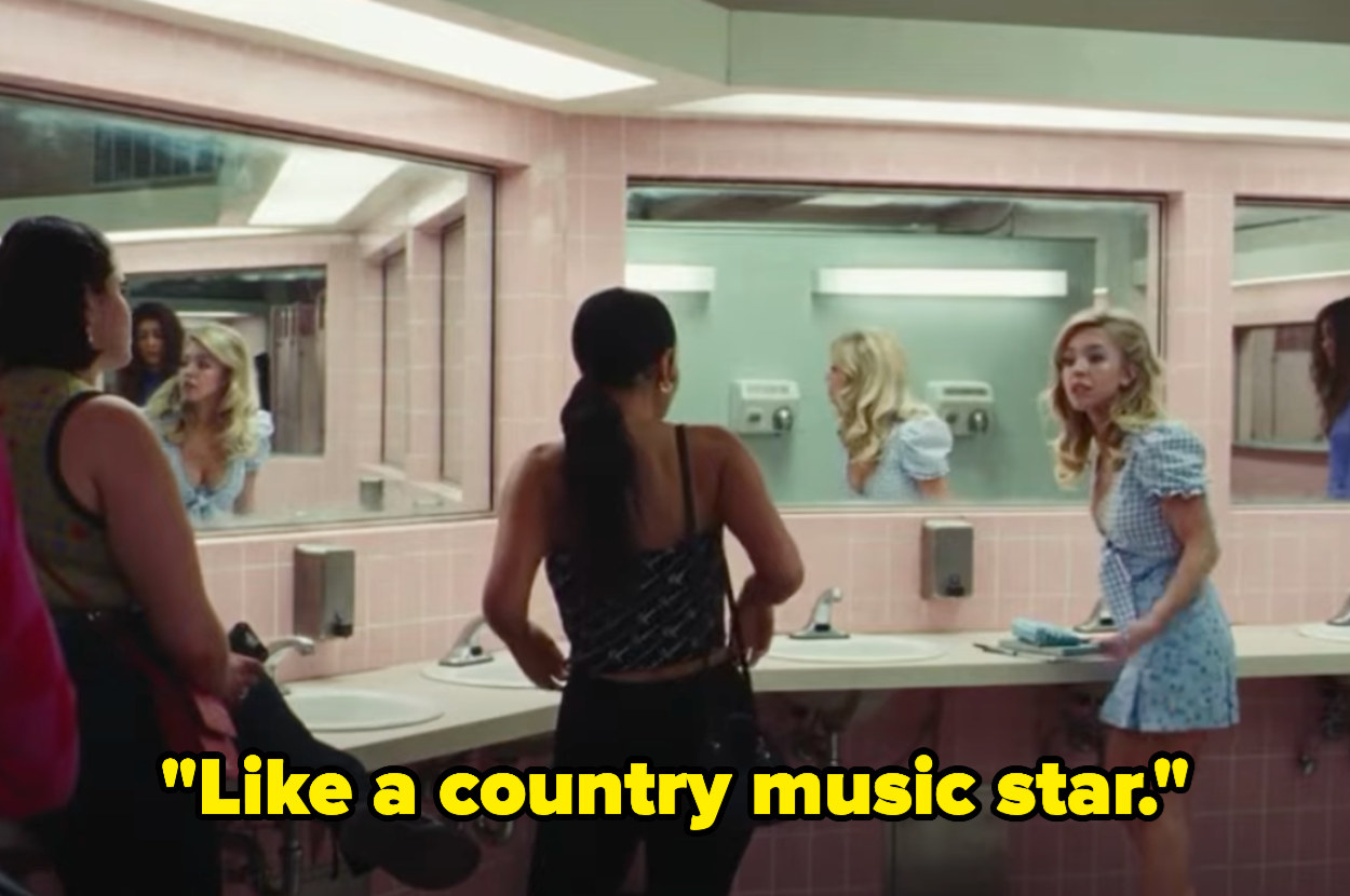 Screenshot from &quot;Euphoria&quot; episode: Maddy in the bathroom responding &quot;like a country music star&quot;