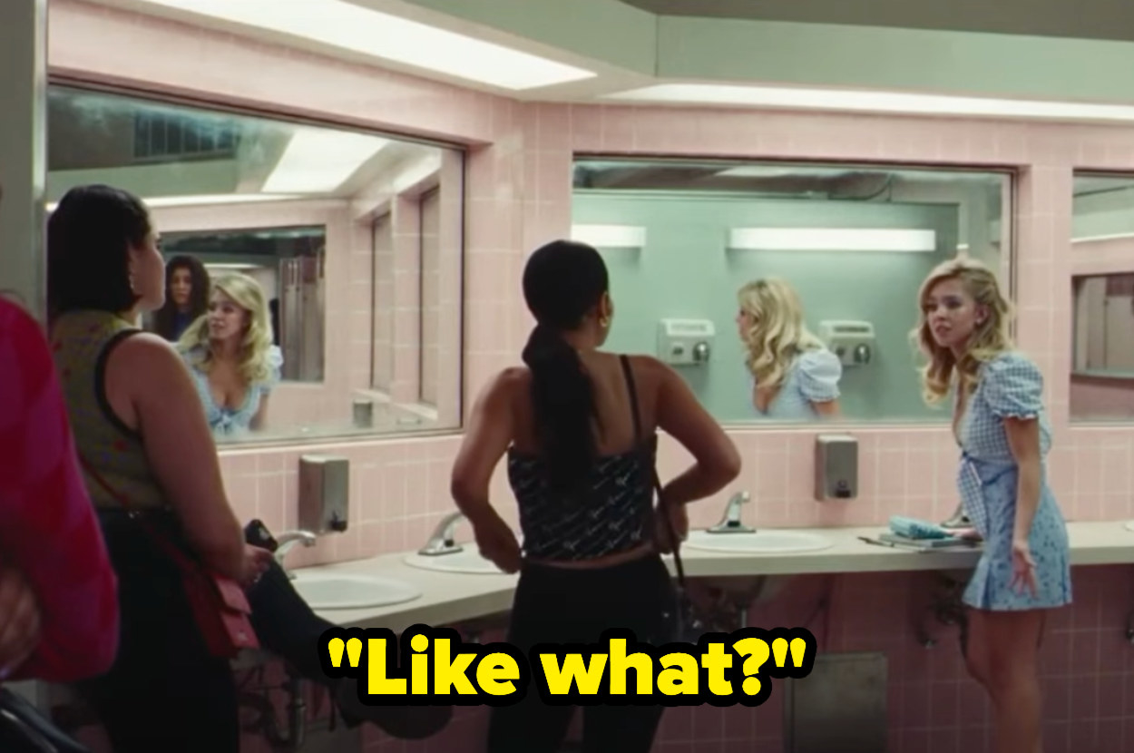 Screenshot from &quot;Euphoria&quot; episode: Cassie in the bathroom saying &quot;Like what?&quot;