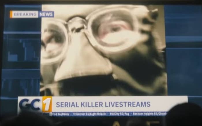 The Riddler&#x27;s livestream being shown on the news in &quot;The Batman&quot;