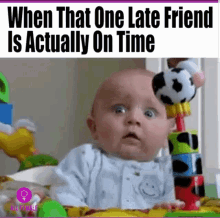 A meme with a baby surprised