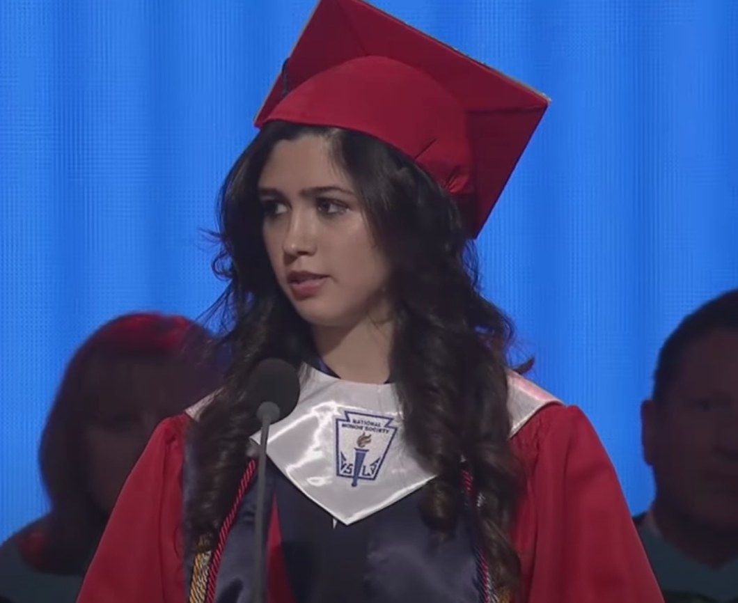 Larissa Martinez speaks at her high school graduation as class valedictorian in 2016