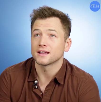 A close up of Taron during a buzzFeed interview