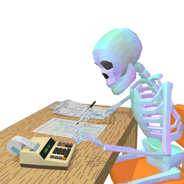 Skeleton doing taxes