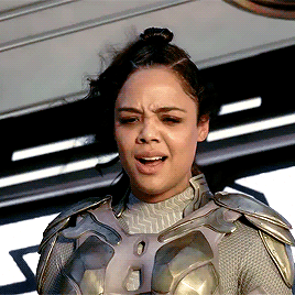 Tessa Thompson furrows her brows in confusion as Valkyrie in &quot;Thor: Ragnarok&quot;