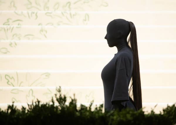 A profile shot of Kim's Met Gala outfit
