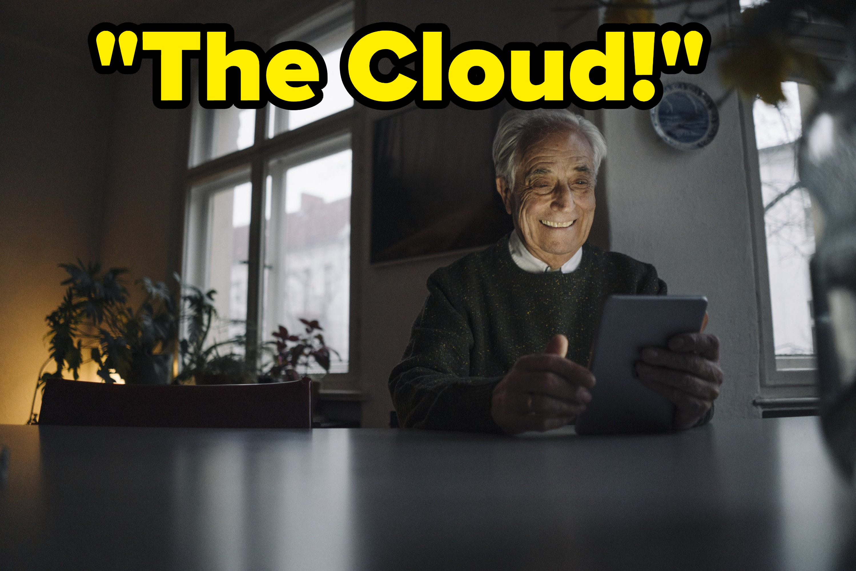 An older man with the words &quot;the cloud&quot; superimposed on him