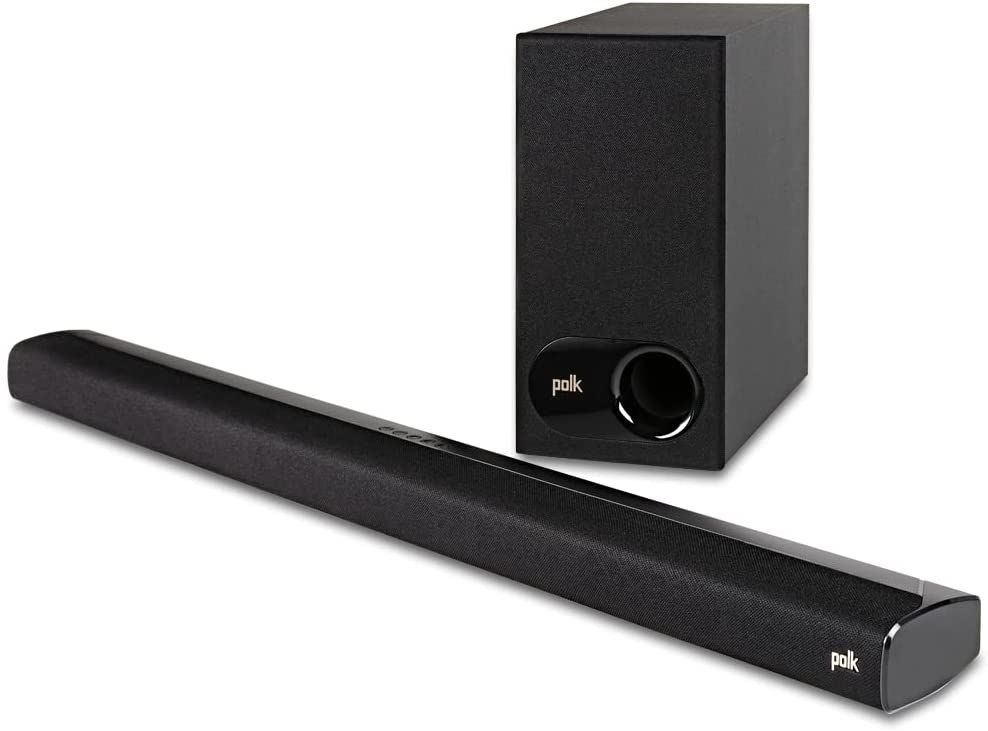 a thin sound bar and subwoofer