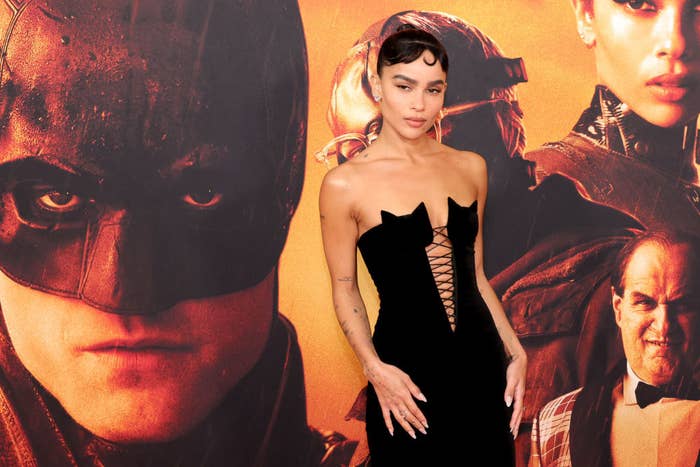 Zoë posing at the red carpet premiere for The Batman