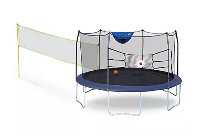 the trampoline and a volleyball net