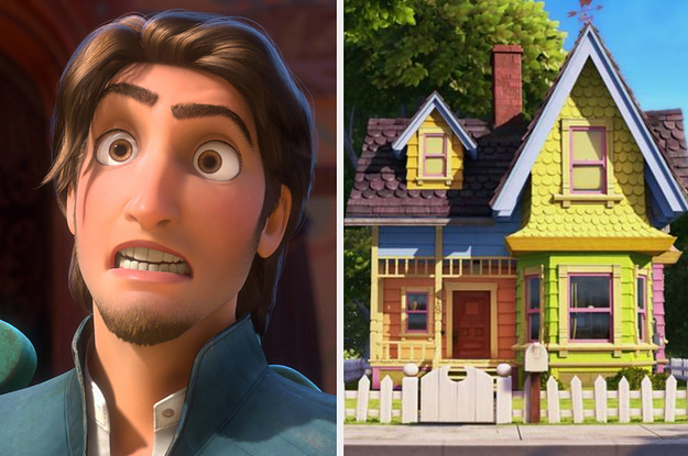 flynn rider on the left and the Up house on the right