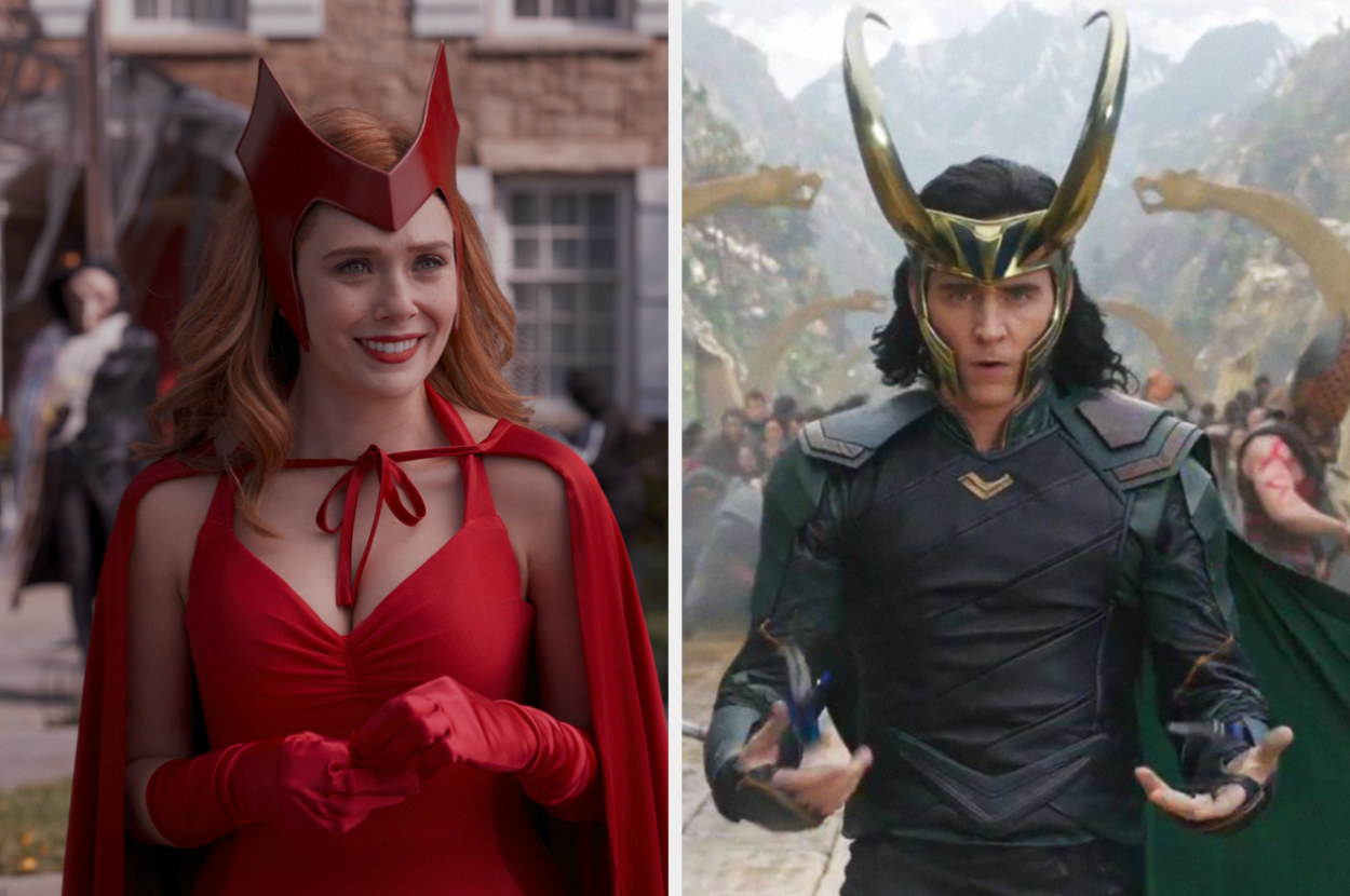 dressed in her Halloween costume that&#x27;s reminiscent of her classic comic book outfit, Wanda goes trick-or-treating, and, dressed for battle, Loki flips his daggers