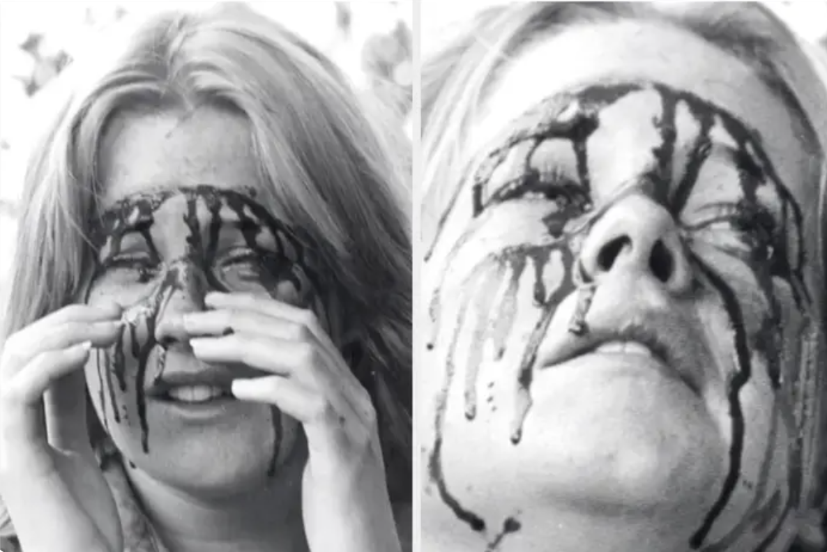 A young Melanie Griffith cries as blood runs down her face post-clawing