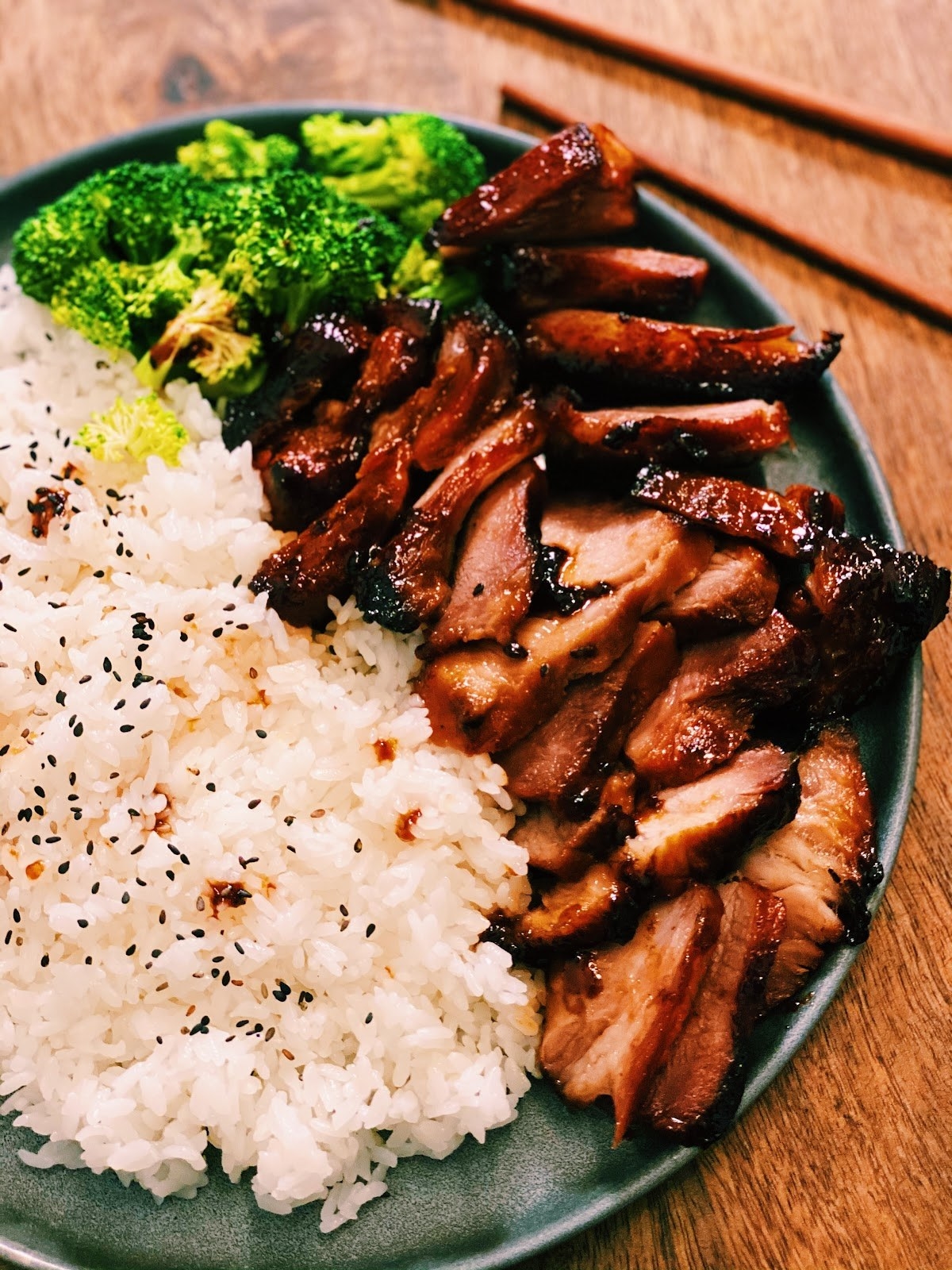 Sliced Chinese BBQ pork with rice.