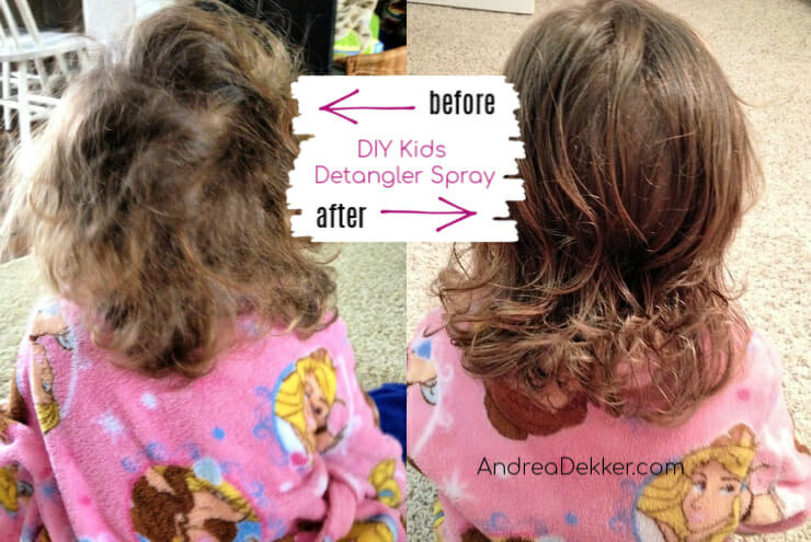 Blogger&#x27;s before and after photo showing their child&#x27;s curly hair before using the spray and after photo showing shiny curls after using the spray