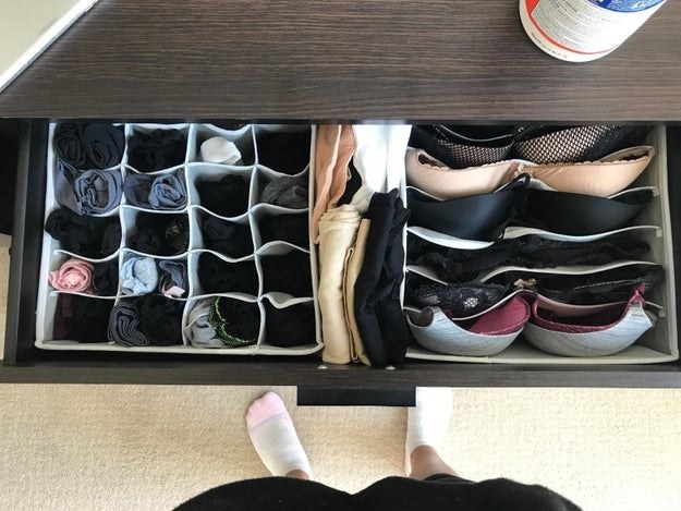 Reviewer photo showing the underwear and sock organizer in their dresser drawer