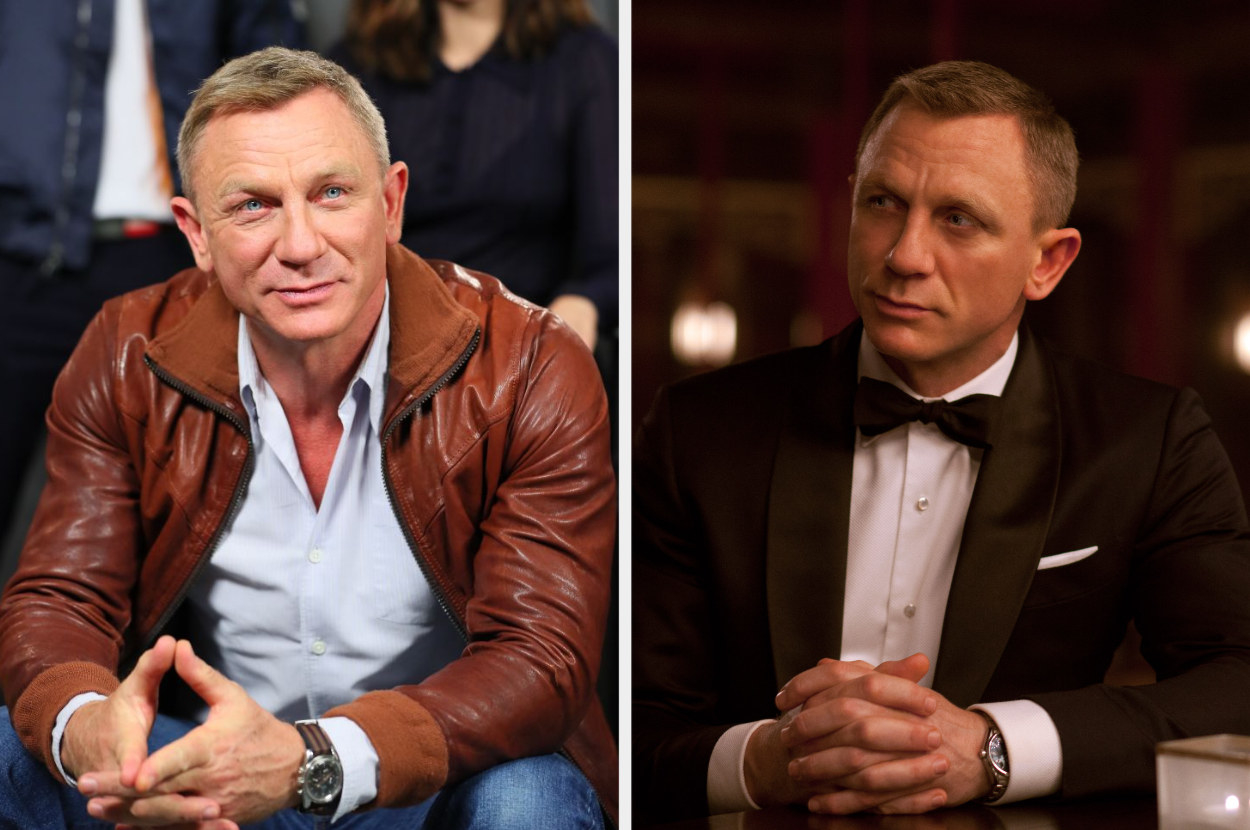 Daniel Craig smiling vs. him as James Bond