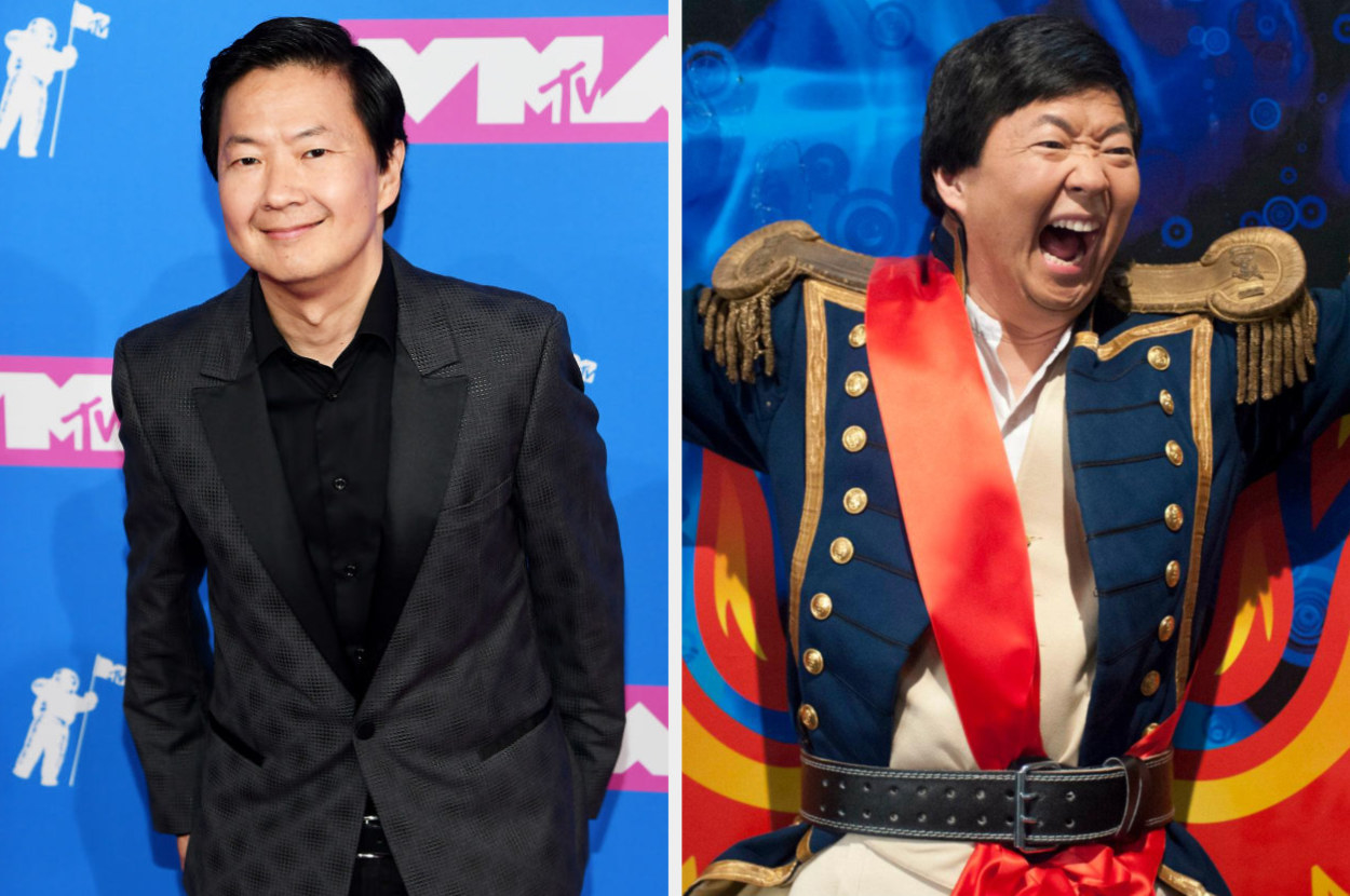 Ken Jeong smiling vs. him on &quot;Community&quot; screaming in an elaborate costume