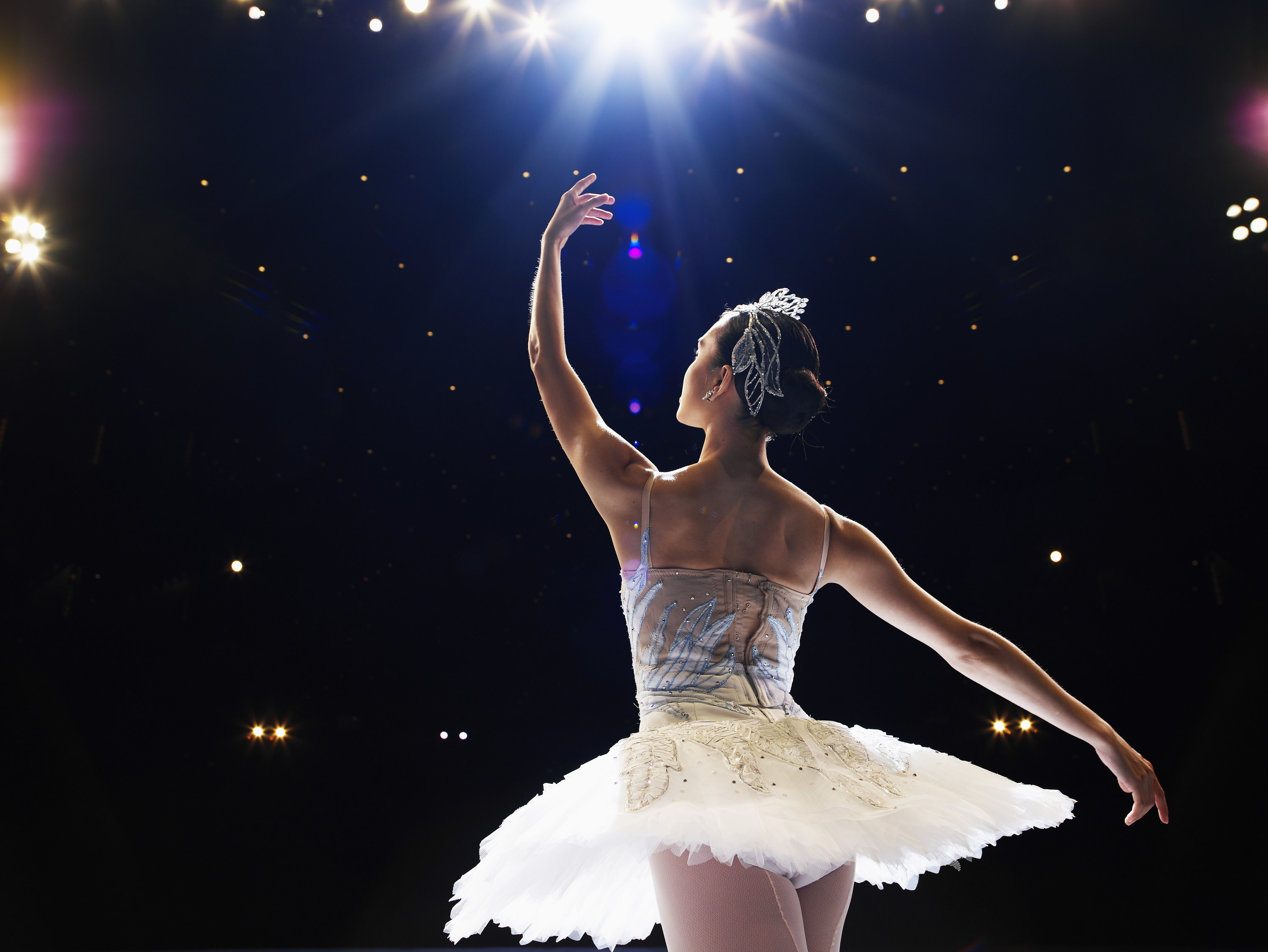 A ballerina performs onstage