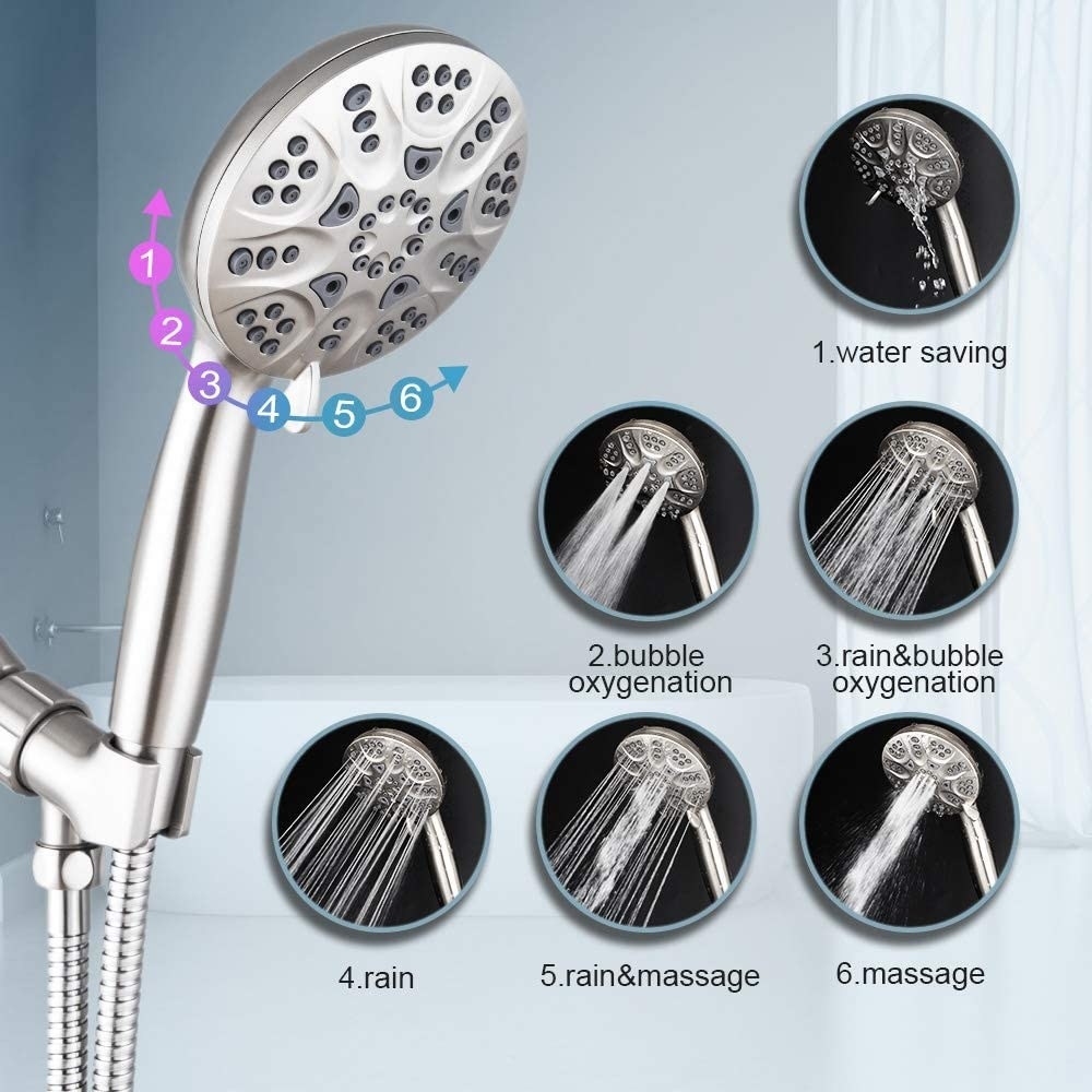 a shower head, and examples of its different settings