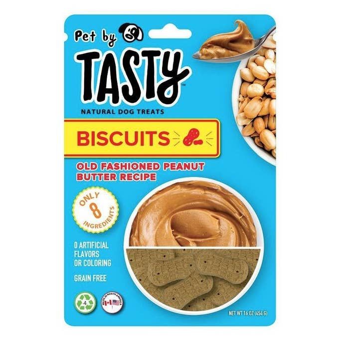 A pack of Tasty crunch peanut butter dog treats