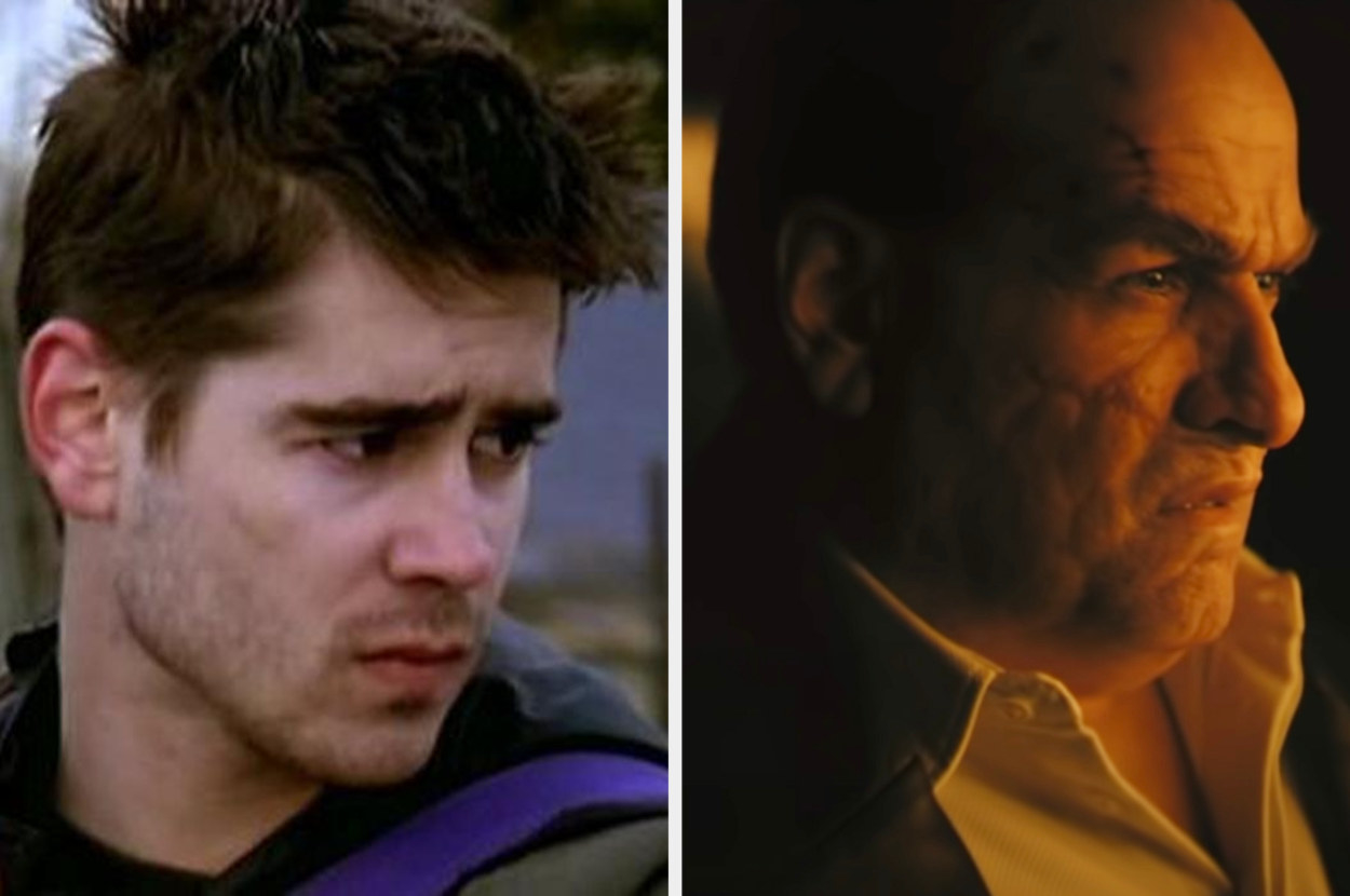 Sides-by-sides of Colin Farrell as Danny Byrne in &quot;Ballykissangel&quot; and as Oz in &quot;The Batman&quot;