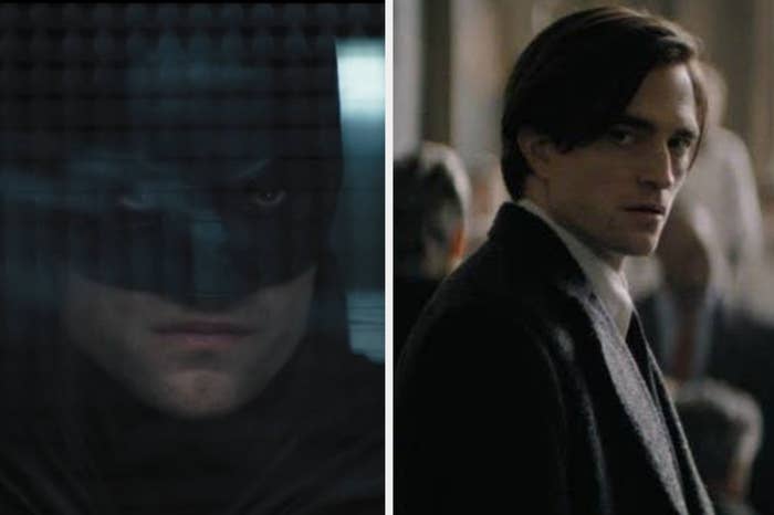 Batman looking at the Riddler in Arkham Asylum in &quot;The Batman&quot;/Bruce at Mayor Mitchell&#x27;s funeral in &quot;The Batman&quot;