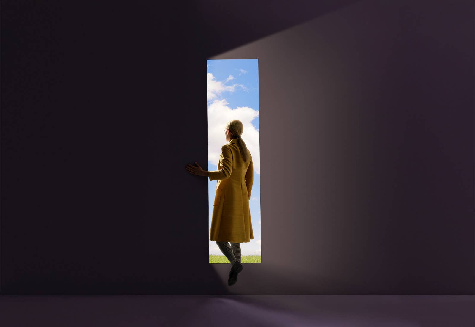 An illustration of a woman standing in a doorway