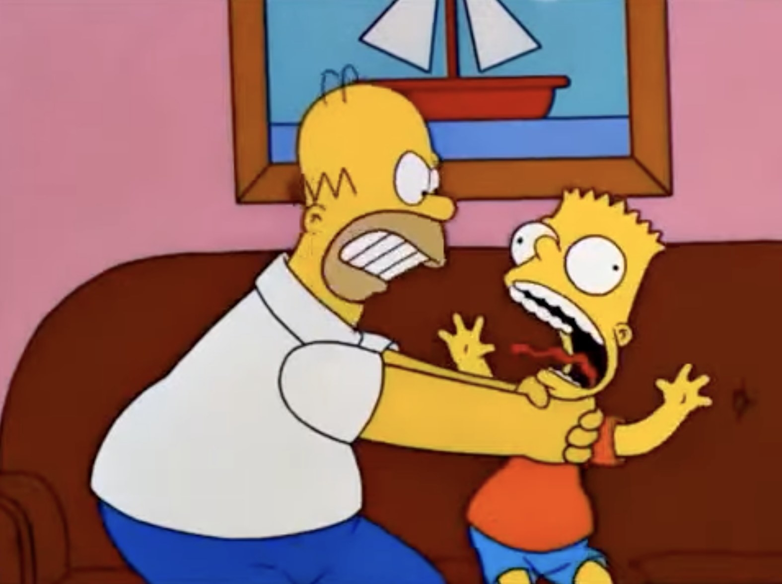 Homer strangling Bart on The Simpsons