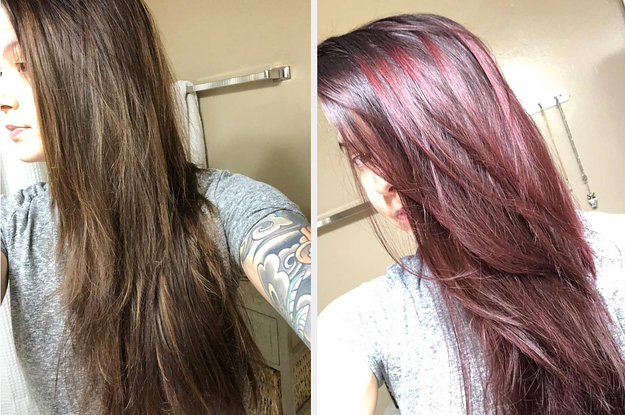 Reviewer's hair before and after using Arctic Fox hair dye