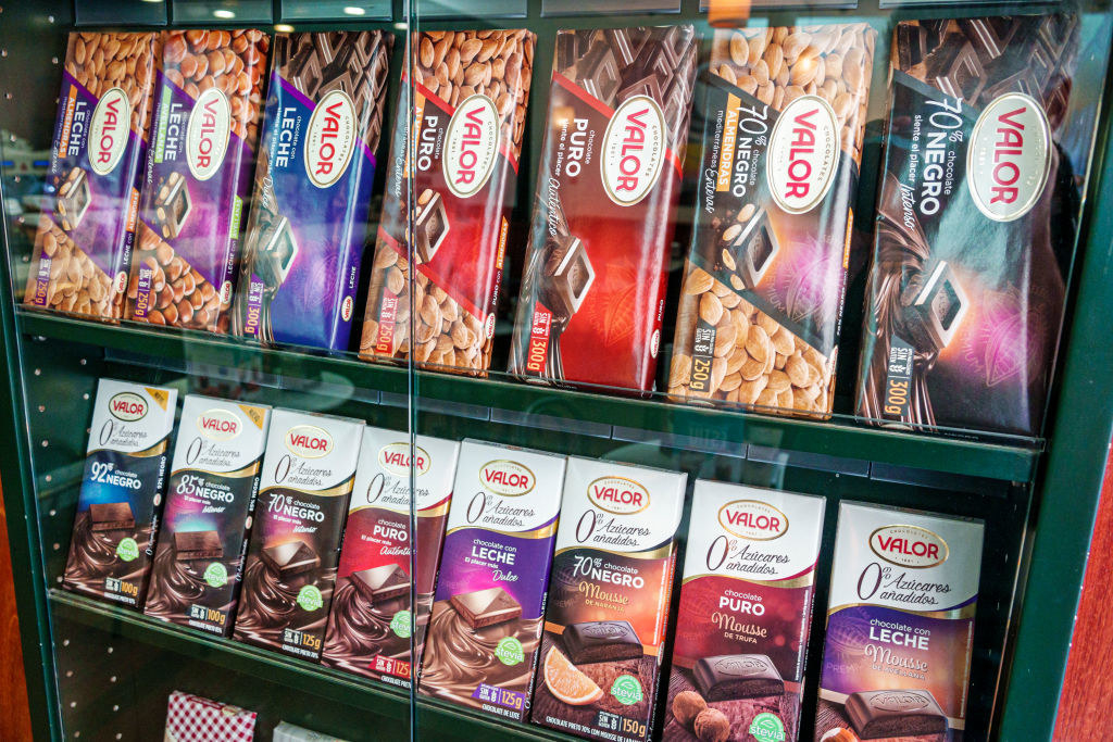 A vending machine with chocolate bars in Europe