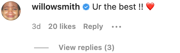 Willow&#x27;s comment on Raymond&#x27;s IG post