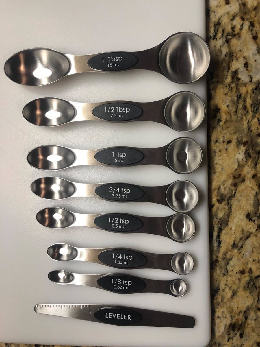 Lah Kitchen Magnetic Measuring Spoons Set Stainless Steel Dual Sided Stackable, 8 Pack, Gray