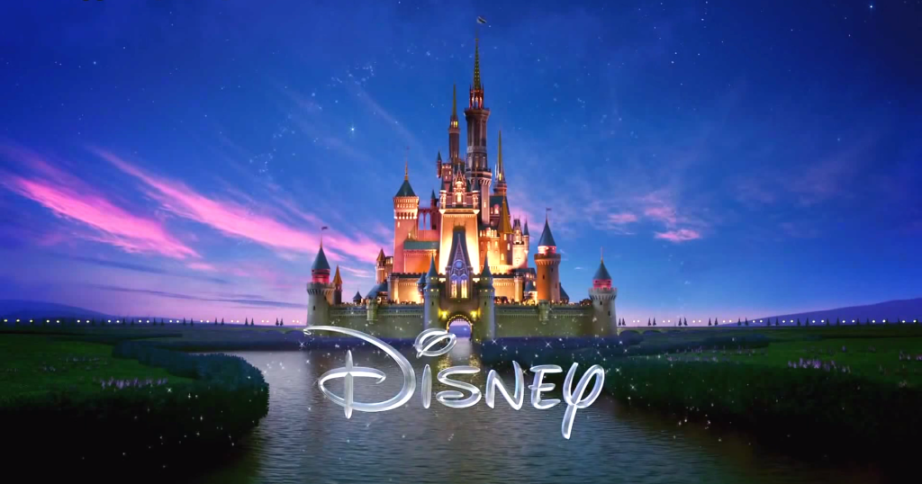 Disney logo with castle in the background