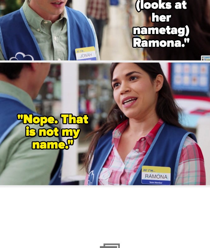 Jonah introduces himself to Amy on Superstore, thinking her name is Ramona because it's on her name tag — Amy says that's not her name