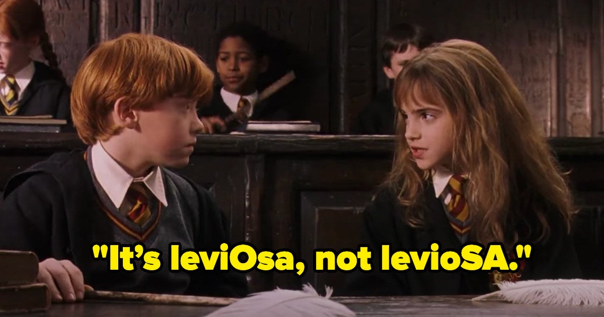 Hermione saying, "It's leviOsa, not levioSA."