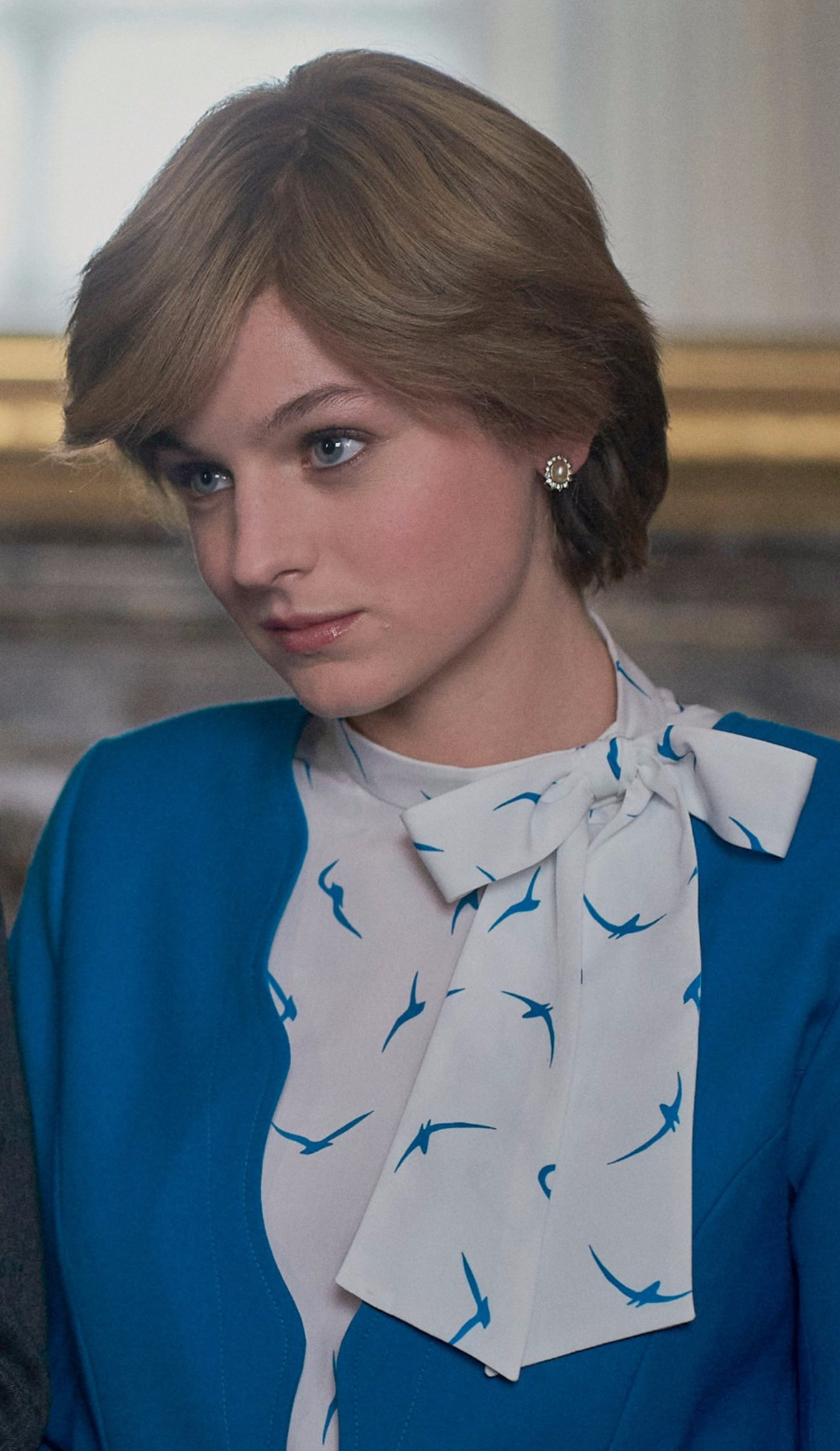 Corrin wearing Princess Diana&#x27;s famous blue dress and white scarf