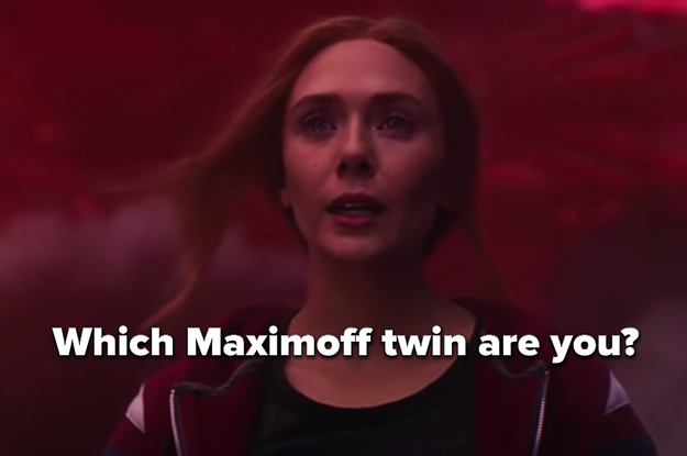 Wanda Maximoff is looking straight ahead labeled, "Which Maximoff twin are you?"