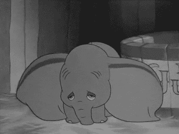 Dumbo crying in black and white