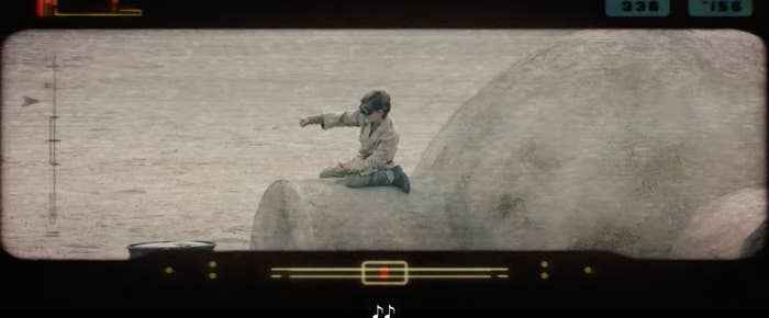 Young Luke Skywalker playing like he&#x27;s flying an x-wing