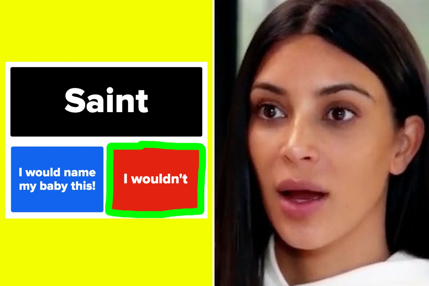 The baby name "Saint", and Kim Kardashian looking shocked