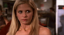 Zoom-in shot of Sarah Michelle Gellar squinting at something offscreen she doesn&#x27;t like